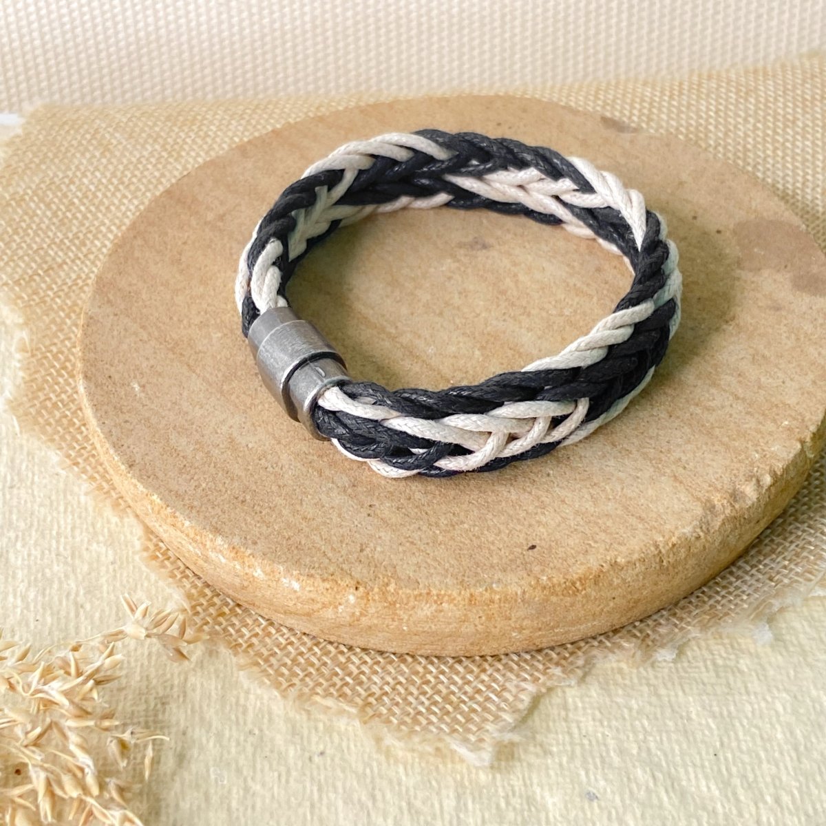 White & Black Braided Men Bracelet - Upakarnaproduct_type